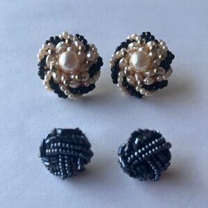 Vintage Beaded Cluster Earrings - 2 Pairs - Pierced
